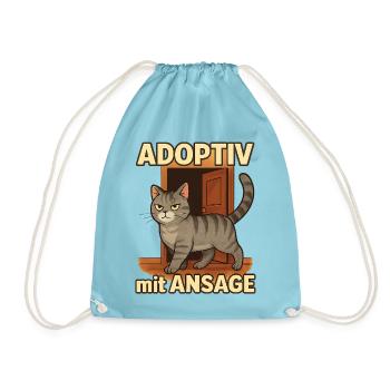 Katze adoptiert: Geschenk zum Einzug daheim - Turnbeutel - Aqua - Vorne
