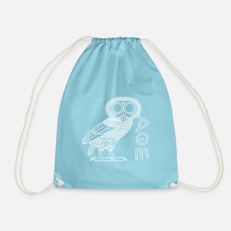 Eule der Athene [White Outline + Ethnicon] - Turnbeutel - Aqua