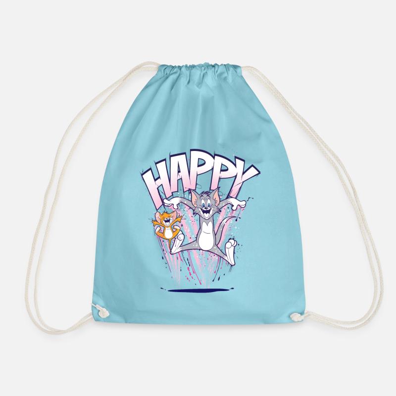 Tom and Jerry Happy - Drawstring Bag - aqua