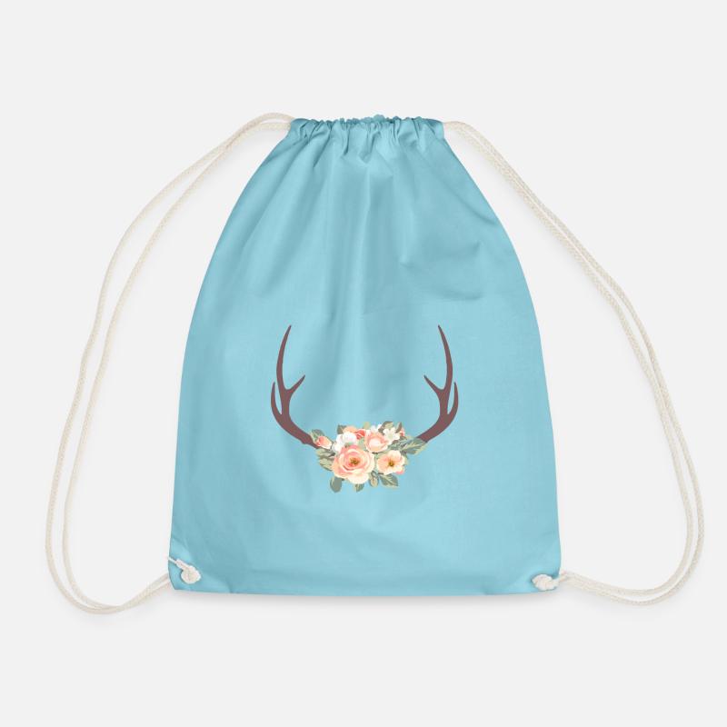 Boho Geweih Blumen 3 - Turnbeutel - Aqua