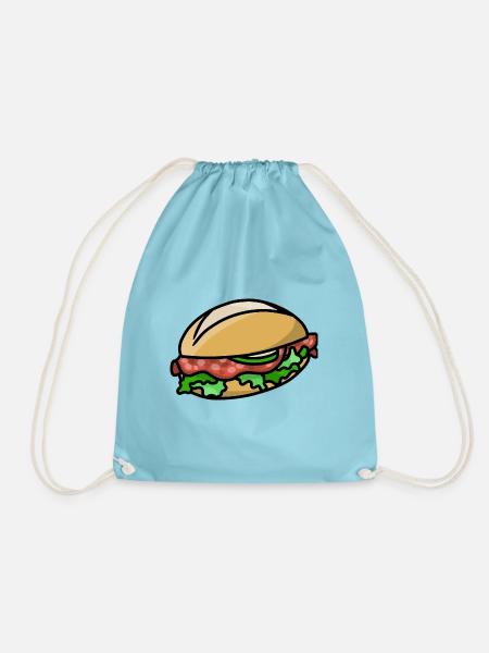 Salamibrötchen belegtes Brötchen mit Salami Wurst - Turnbeutel - Aqua