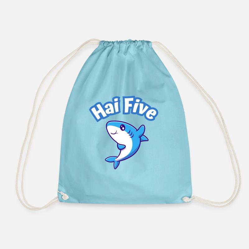 Hai grüßt mit "Hai five!" - Turnbeutel - Aqua