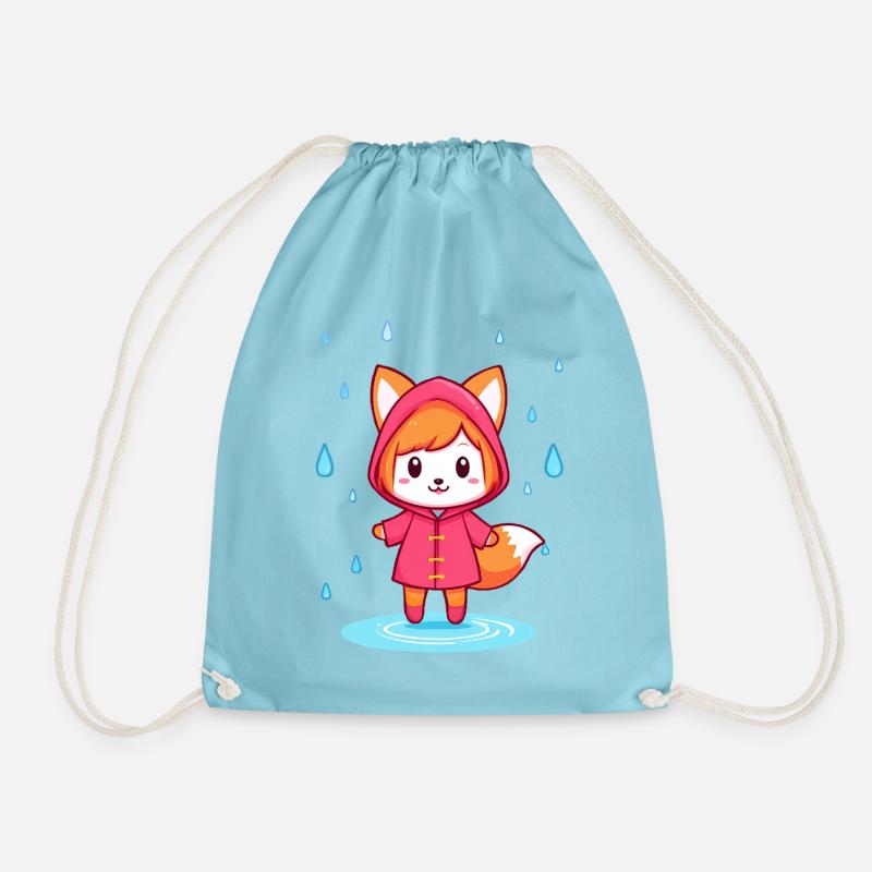 Little Chibi Fox in Raincoat - Drawstring Bag - aqua