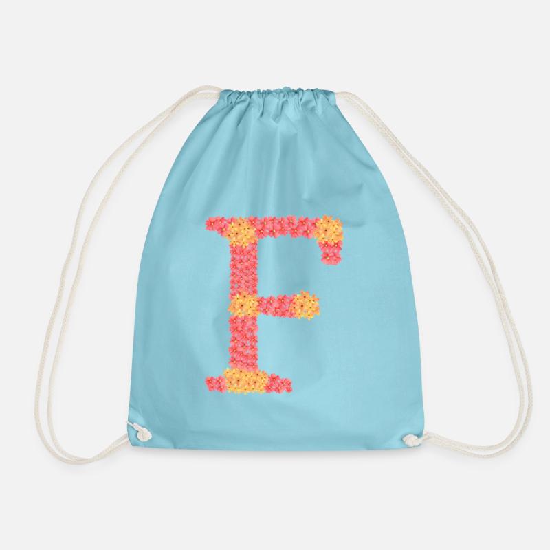 Your initial "F" with flowers - Drawstring Bag - aqua