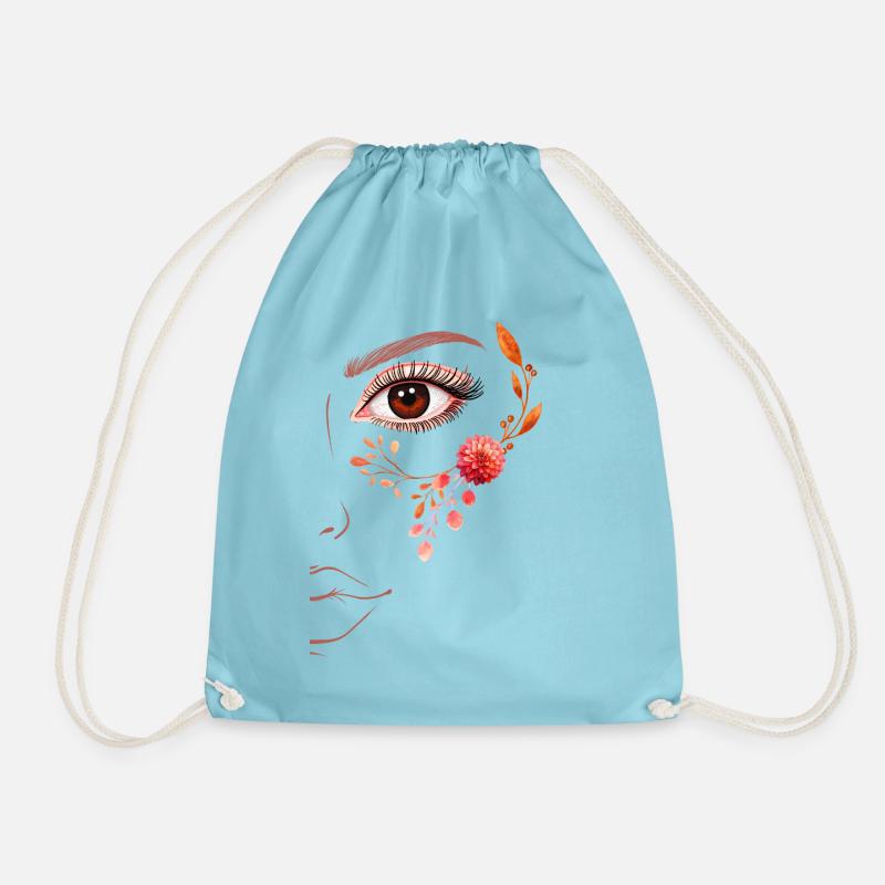 Boho Line Art Floral Design - Drawstring Bag - aqua