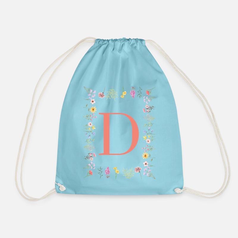 Floral initials "D", letters monogram - Drawstring Bag - aqua