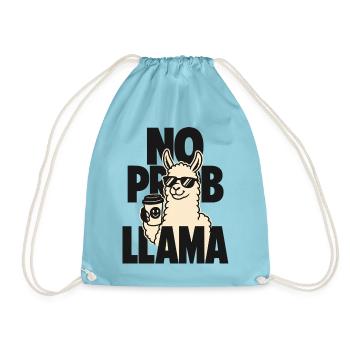 No Prob Llama – Lama mit Kaffeebecher - Turnbeutel - Aqua - Vorne