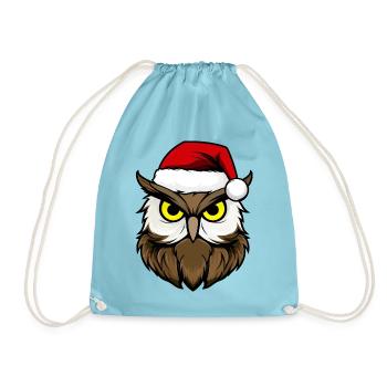 Eulen Weihnachten / Weihnachtsmann Vogel - Turnbeutel - Aqua - Vorne