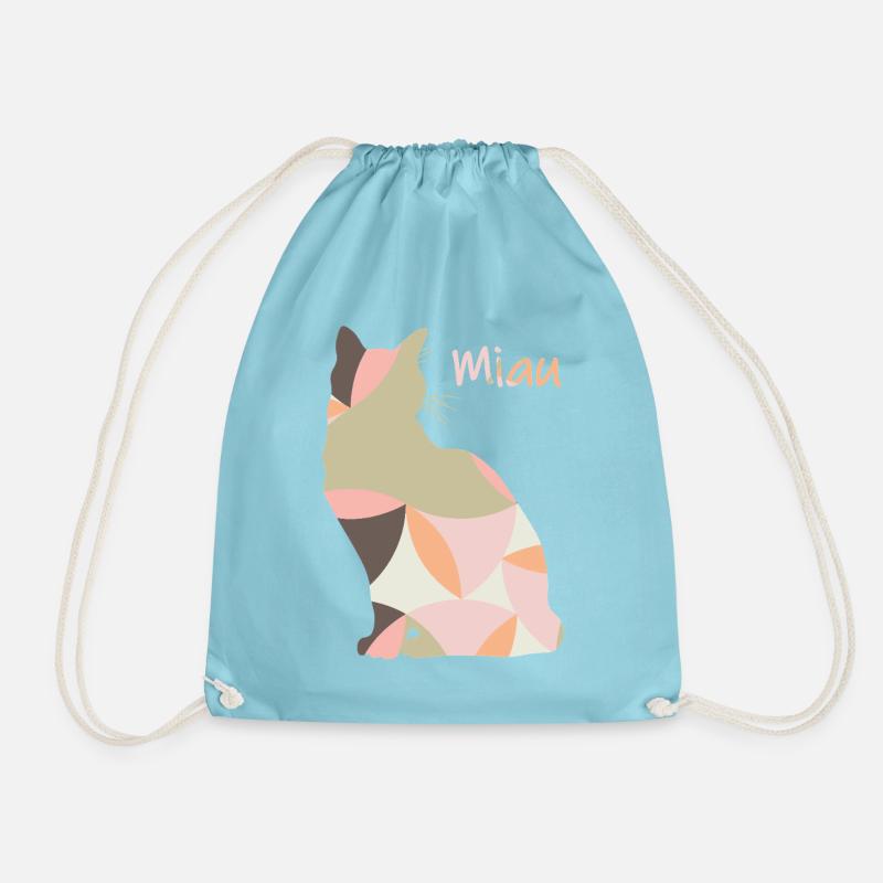 Meow - Cat - Abstract - Drawstring Bag - aqua