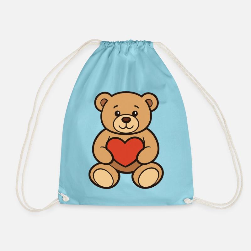 Teddy Bear with Heart Comic Art - Drawstring Bag - aqua