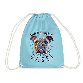 MIR REICHT´S ... Bulldogge Bulldog Bulldoggen - Turnbeutel - Aqua - Vorne