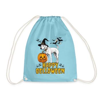 HAPPY BELLOWEEN Halloween Hund Hunde Bulldogge - Turnbeutel - Aqua - Vorne