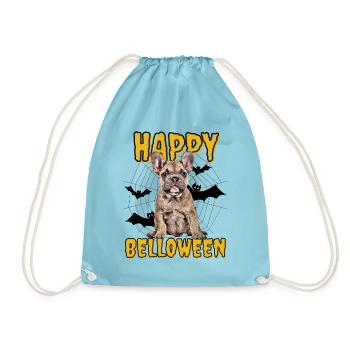HAPPY BELLOWEEN Halloween Hund Hunde Bulldogge - Turnbeutel - Aqua - Vorne