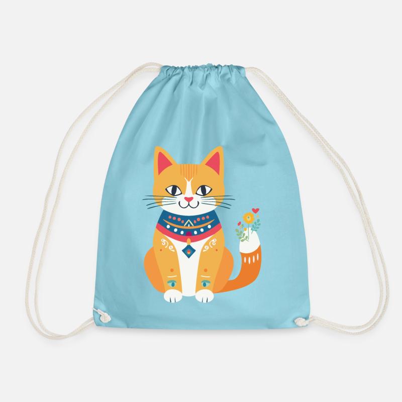 süße Folklore-Katze - Turnbeutel - Aqua