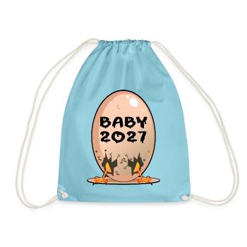 Schwangerschaft verkünden, Baby 2027, Eier - Turnbeutel - Aqua - Vorne