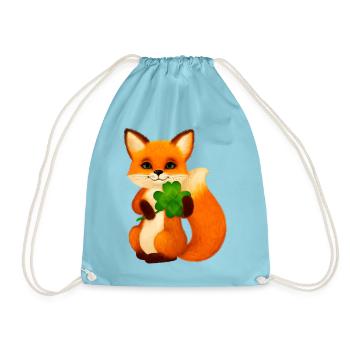 Niedlicher kleiner Fuchs mit vierblättrigem Klee - Turnbeutel - Aqua - Vorne