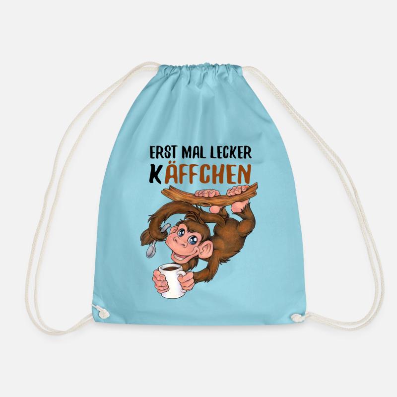 Erst mal lecker Käffchen niedlich Affe mit Kaffee - Turnbeutel - Aqua