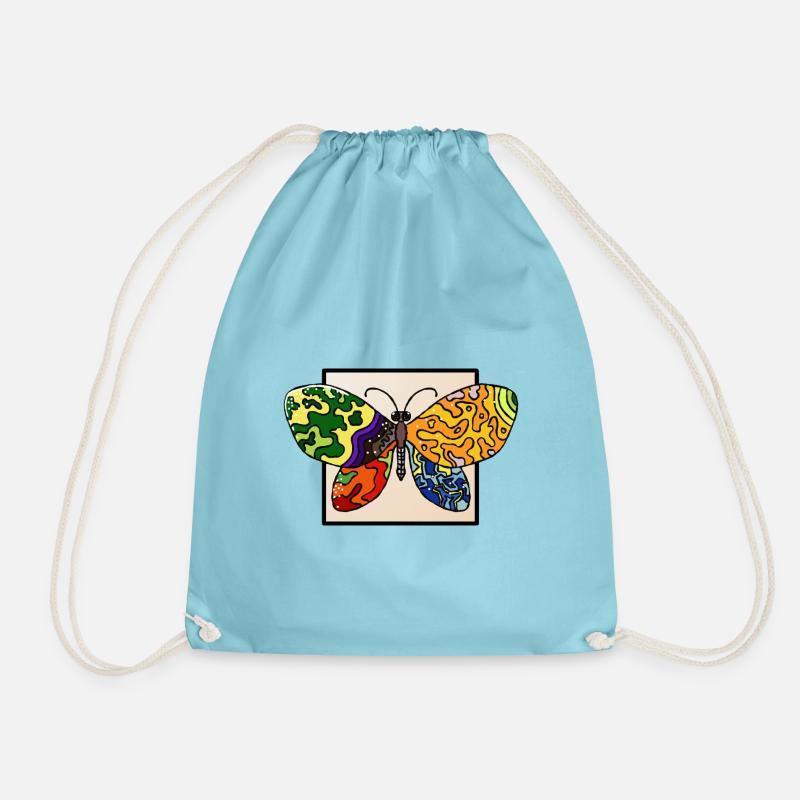 Multicolored Psyedelic Butterfly - Drawstring Bag - aqua