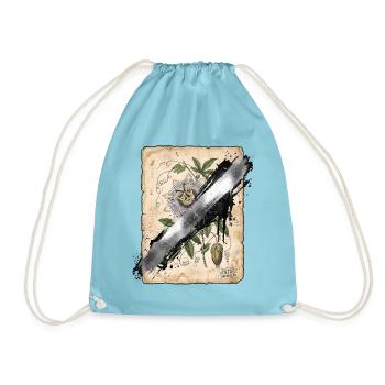Botanische Illustration mit Vandal Übermalung - Turnbeutel - Aqua - Vorne