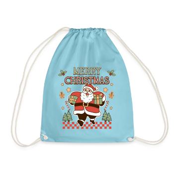 Merry Christmas Weihnachtsmann Retro Geschenk - Turnbeutel - Aqua - Vorne