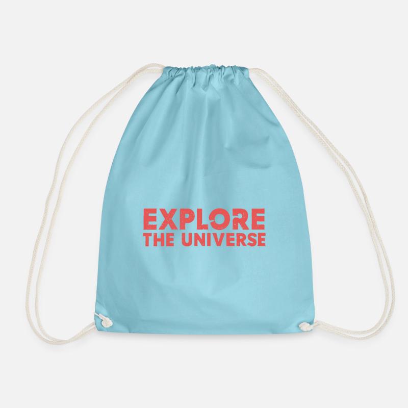 "Explore the universe" text, red - Drawstring Bag - aqua