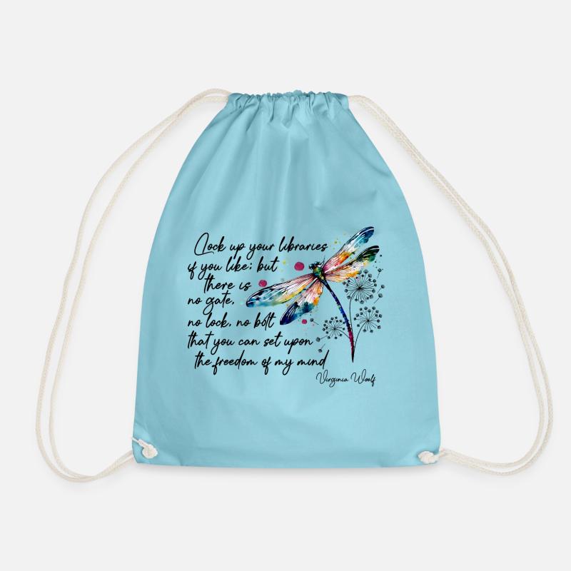 Virginia Woolf's freedom quote design - Drawstring Bag - aqua