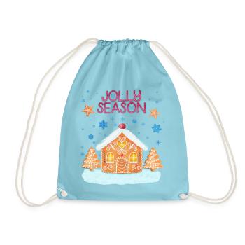 Gingerbread house in the snow: Merry Christmas - Drawstring Bag - aqua - Front