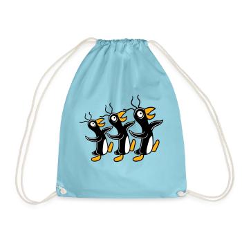 3 crazy penguins running stupid team friends crew - Drawstring Bag - aqua - Front