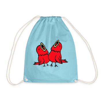 2 Budgies, Songbirds, Sparrows, Chirping Team - Drawstring Bag - aqua - Front