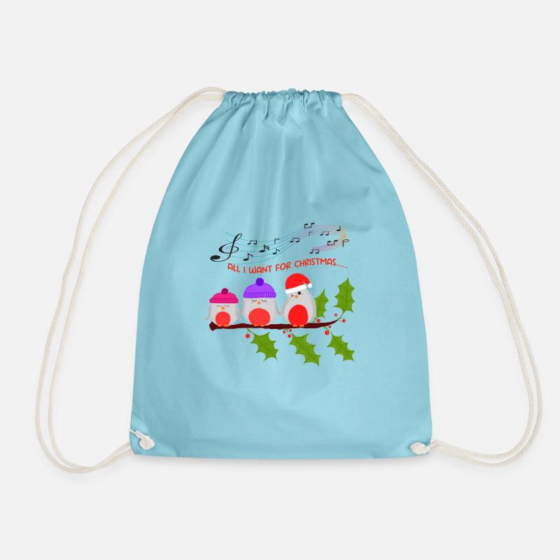Robins are waiting for Christmas - Drawstring Bag - aqua