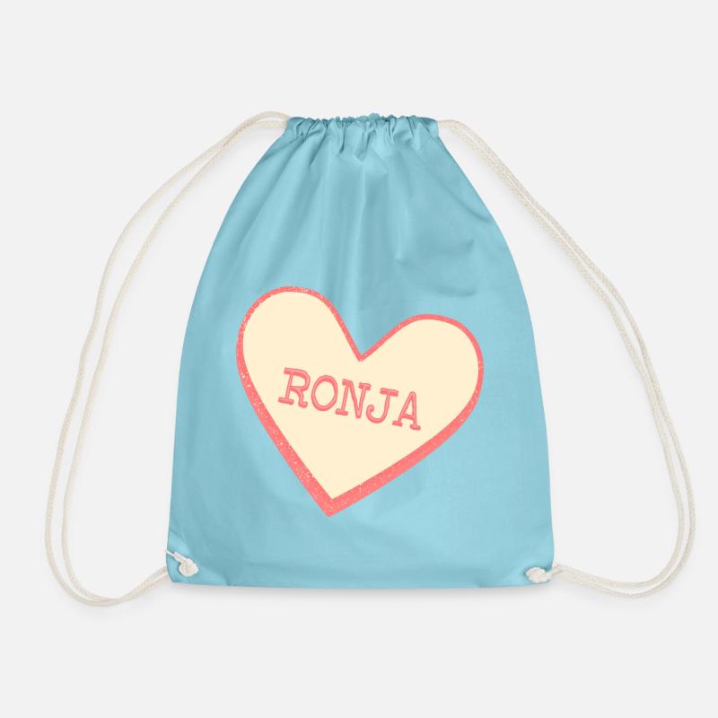 Ronja Surname First name pink sugar heart - Drawstring Bag - aqua