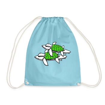 2 Water Turtles Surfer Surfing Surfboard Cute - Drawstring Bag - aqua - Front