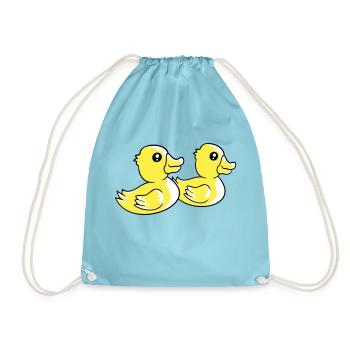 2 Ducks Swimming Water Couple Two Friends Team - Drawstring Bag - aqua - Front