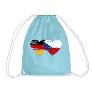 Germany Czech Republic Flag Heart Flag used - Drawstring Bag - aqua - Front