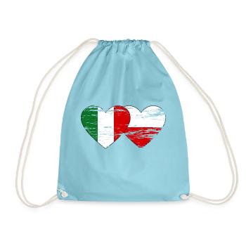 Italy Poland Flag Heart used - Drawstring Bag - aqua - Front