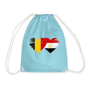 Belgium Egypt Flag Hands Heart Shape Used - Drawstring Bag - aqua - Front