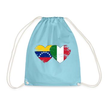 Venezuela Italy Flag Hands Heart Shape Used - Drawstring Bag - aqua - Front