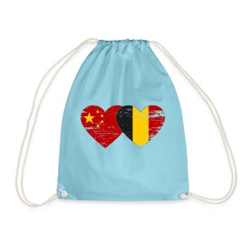 China Belgium flag heart used - Drawstring Bag - aqua - Front