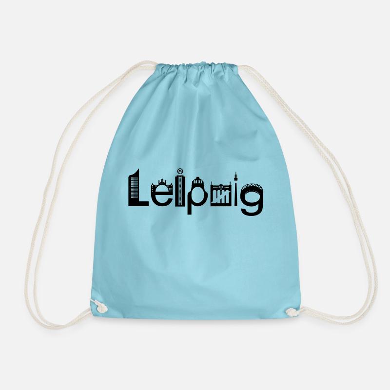Leipzig Skyline with Landmarks - Drawstring Bag - aqua