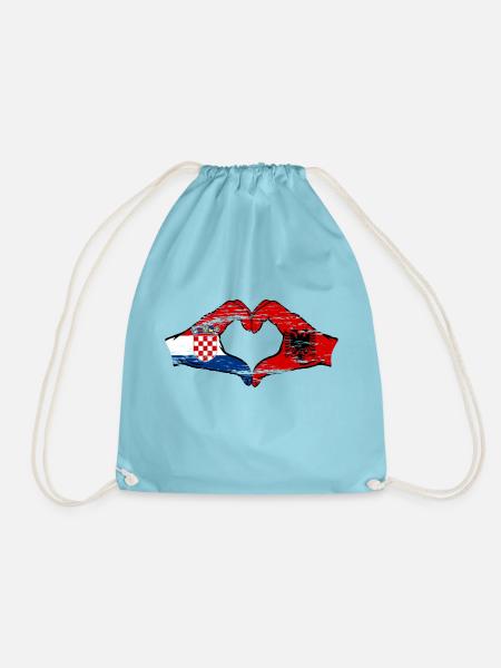 Kroatien Albanien Flagge Hände Herzform used - Turnbeutel - Aqua