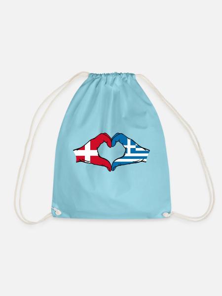 Dänemark Griechenland Flagge Hände Herzform - Turnbeutel - Aqua