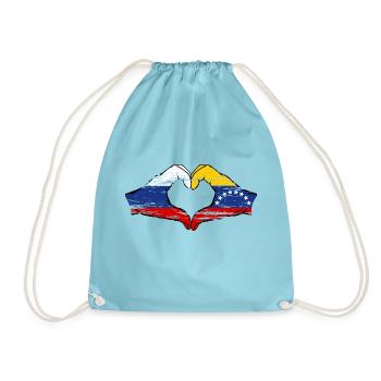 Russia Venezuela Flag Hands Heart Shape used - Drawstring Bag - aqua - Front