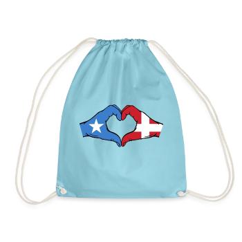 Somalia Denmark Flag Hands Heart Shape - Drawstring Bag - aqua - Front