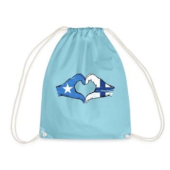 Somalia Finland flag hands heart shape used - Drawstring Bag - aqua - Front