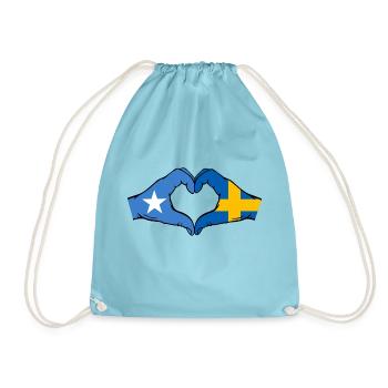 Somalia Sweden Flag Hands Heart Shape - Drawstring Bag - aqua - Front