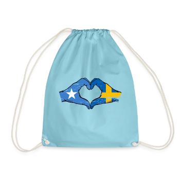 Somalia Sweden flag hands heart shape used - Drawstring Bag - aqua - Front