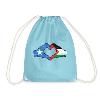 Somalia Palestine Flag Hands Heart Shape Used - Drawstring Bag - aqua - Front