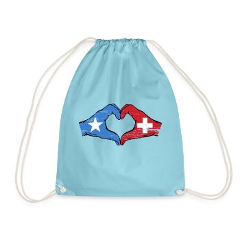Somalia Switzerland Flag Hands Heart Shape Used - Drawstring Bag - aqua - Front
