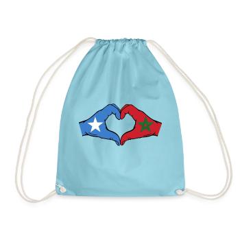 Somalia Morocco Flag Hands Heart Shape - Drawstring Bag - aqua - Front