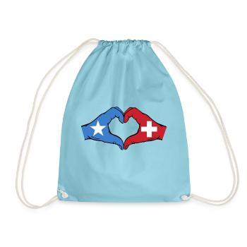 Somalia Switzerland Flag Hands Heart Shape - Drawstring Bag - aqua - Front